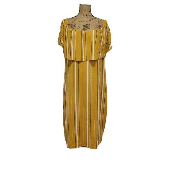 Almost Famous Dresses & Skirts - Almost Famous Junior Womens 3X Mustard Black Stripe Off The Shoulder Dress